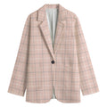 Pastel Pink Tattersall Pattern Print Women's Cotton Blazer