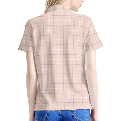 Pastel Pink Tattersall Pattern Print Women's Polo Shirt