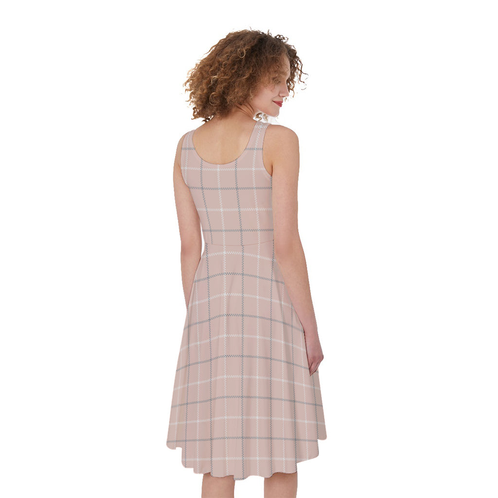 Pastel Pink Tattersall Pattern Print Women's Sleeveless Dress