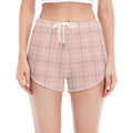 Pastel Pink Tattersall Pattern Print Women's Split Running Shorts