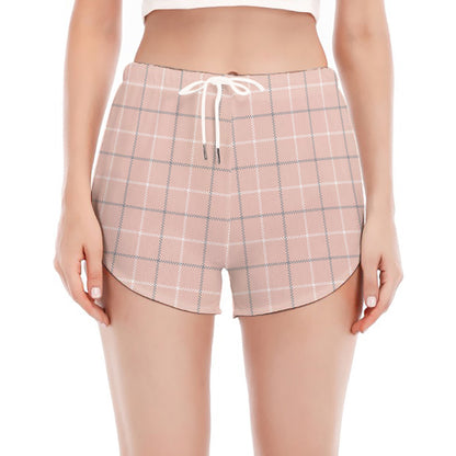 Pastel Pink Tattersall Pattern Print Women's Split Running Shorts