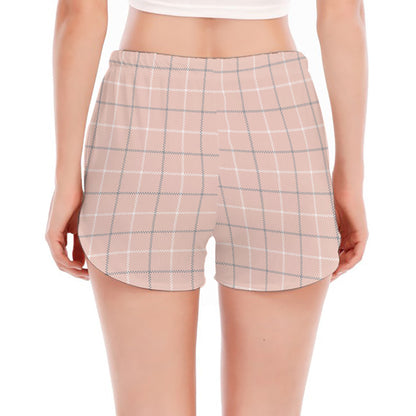 Pastel Pink Tattersall Pattern Print Women's Split Running Shorts