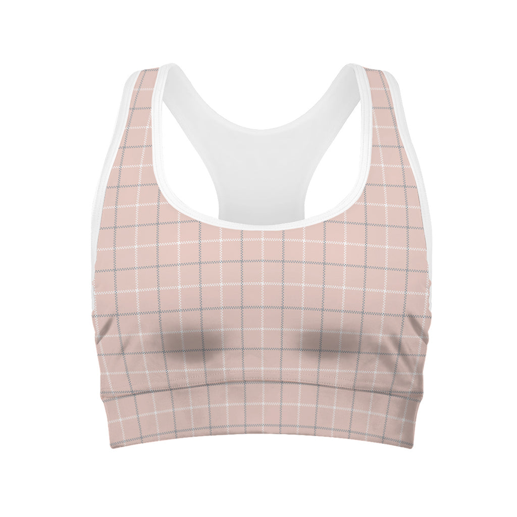 Pastel Pink Tattersall Pattern Print Women's Sports Bra
