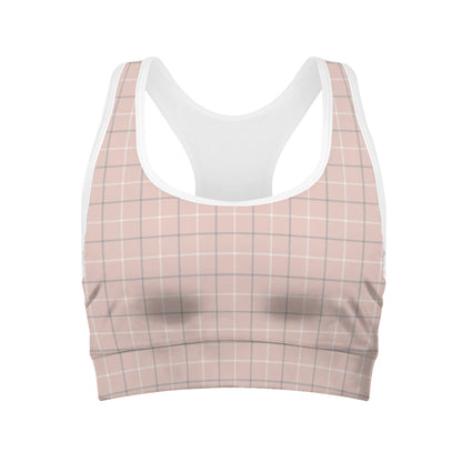 Pastel Pink Tattersall Pattern Print Women's Sports Bra