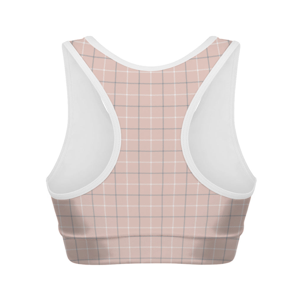 Pastel Pink Tattersall Pattern Print Women's Sports Bra