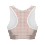 Pastel Pink Tattersall Pattern Print Women's Sports Bra
