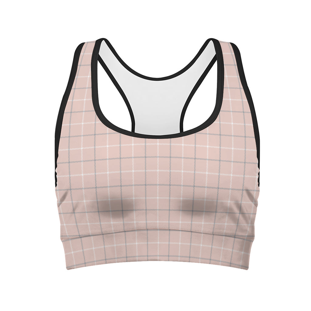 Pastel Pink Tattersall Pattern Print Women's Sports Bra
