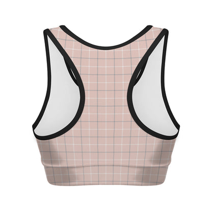 Pastel Pink Tattersall Pattern Print Women's Sports Bra