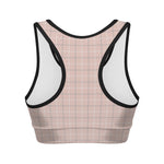 Pastel Pink Tattersall Pattern Print Women's Sports Bra
