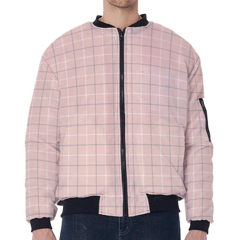 Pastel Pink Tattersall Pattern Print Zip Sleeve Bomber Jacket