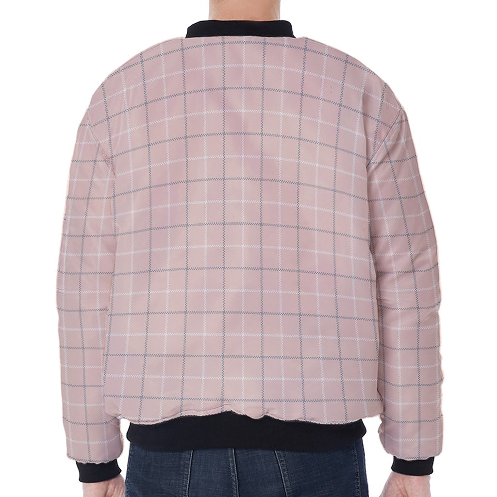 Pastel Pink Tattersall Pattern Print Zip Sleeve Bomber Jacket