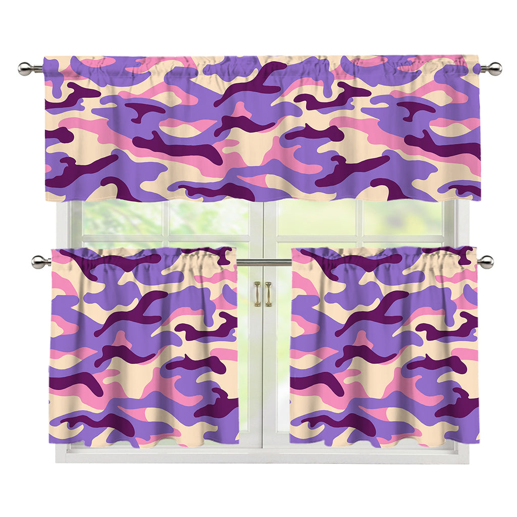 Pastel Purple Camouflage Print 3 Piece Kitchen Curtains