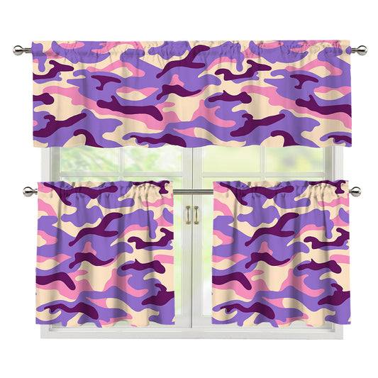 Pastel Purple Camouflage Print 3 Piece Kitchen Curtains
