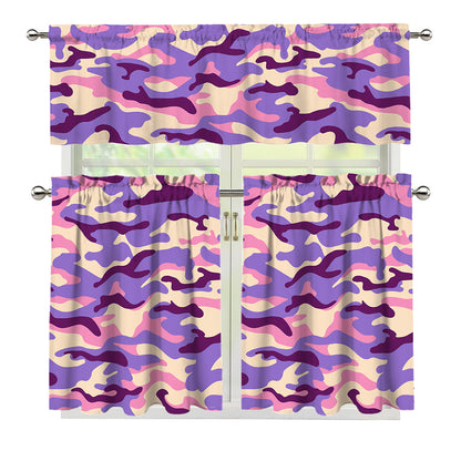 Pastel Purple Camouflage Print 3 Piece Kitchen Curtains