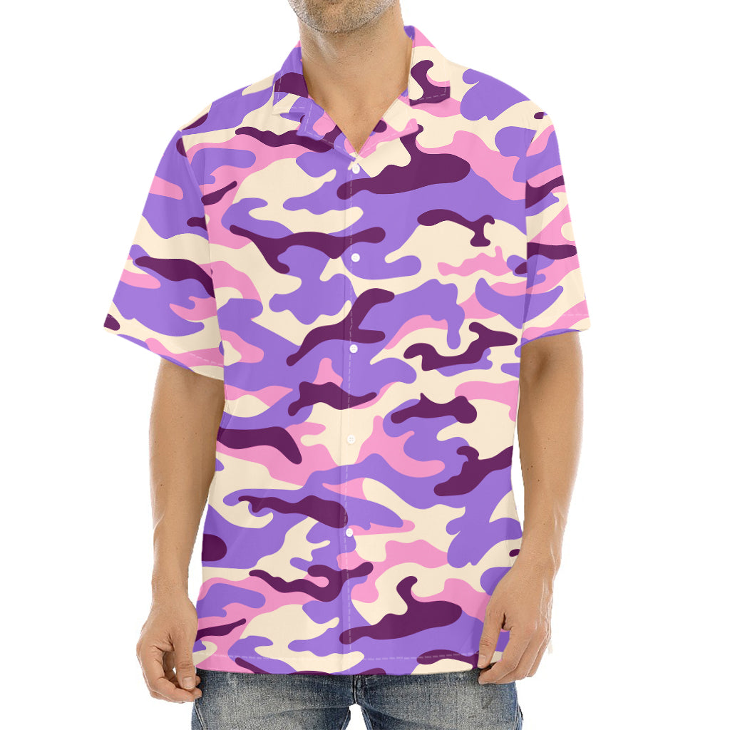 Pastel Purple Camouflage Print Aloha Shirt