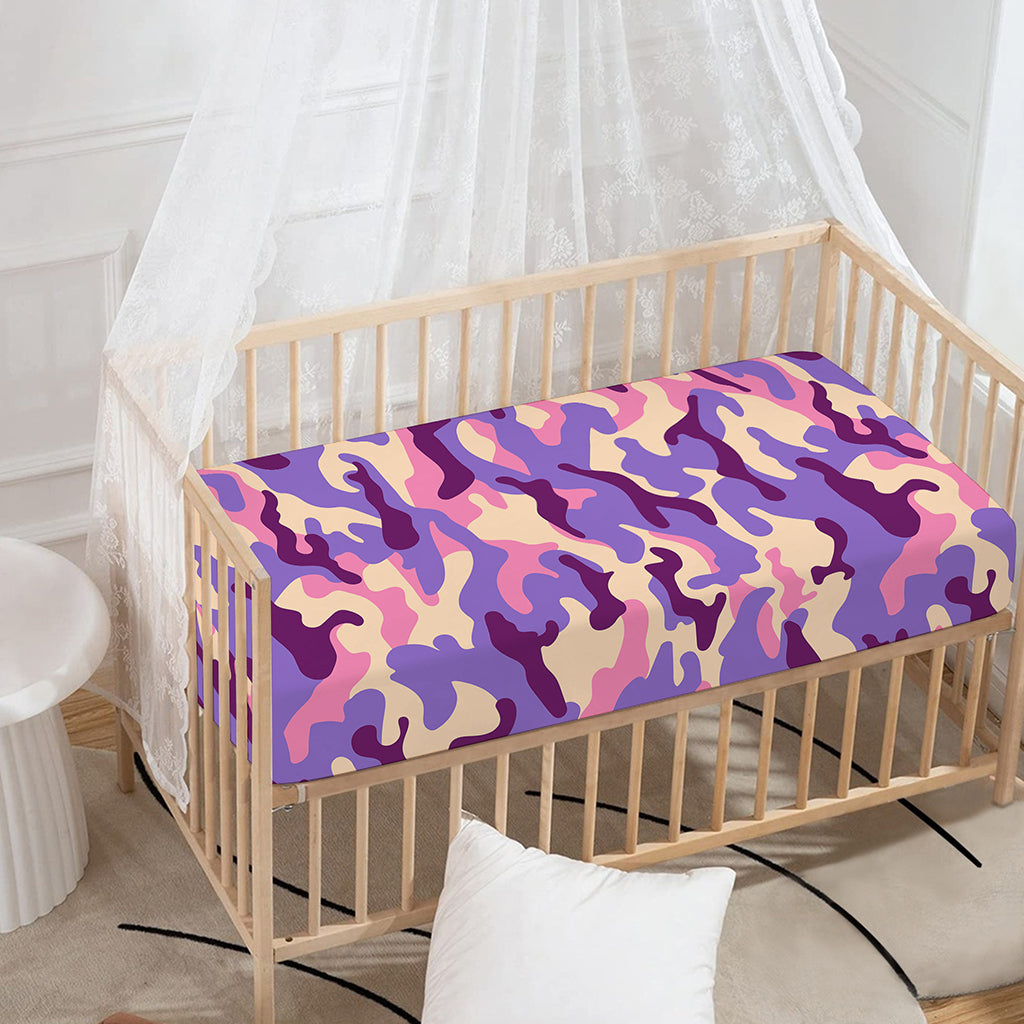 Pastel Purple Camouflage Print Baby Crib Sheet