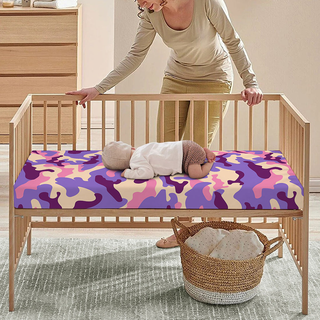 Pastel Purple Camouflage Print Baby Crib Sheet