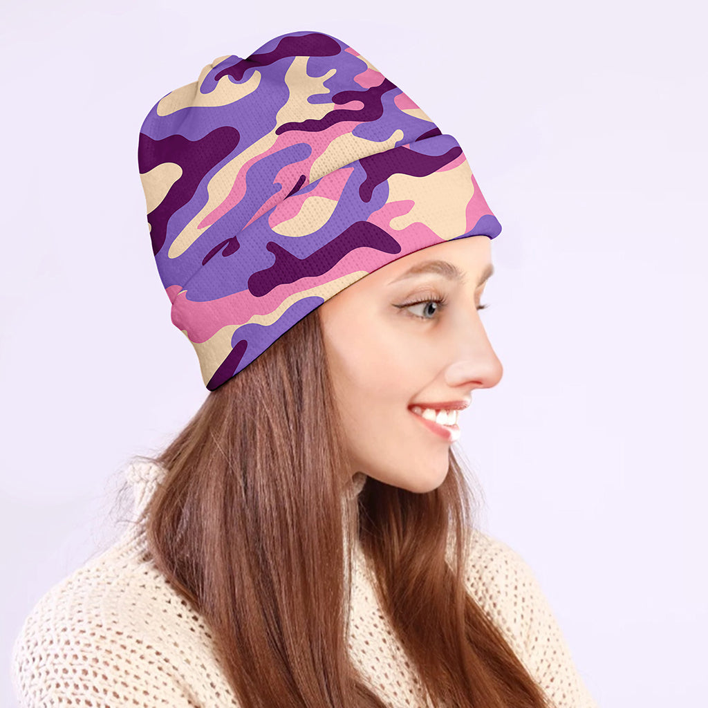 Pastel Purple Camouflage Print Beanie