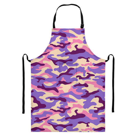 Pastel Purple Camouflage Print Bib Apron With Pocket