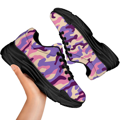 Pastel Purple Camouflage Print Black Chunky Shoes