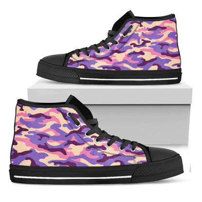 Pastel Purple Camouflage Print Black High Top Sneakers