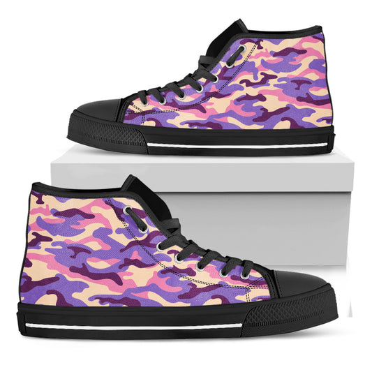 Pastel Purple Camouflage Print Black High Top Sneakers
