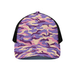 Pastel Purple Camouflage Print Black Mesh Trucker Cap