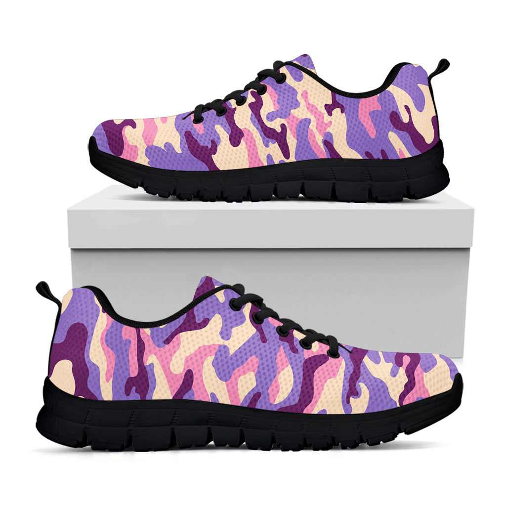 Pastel Purple Camouflage Print Black Running Shoes
