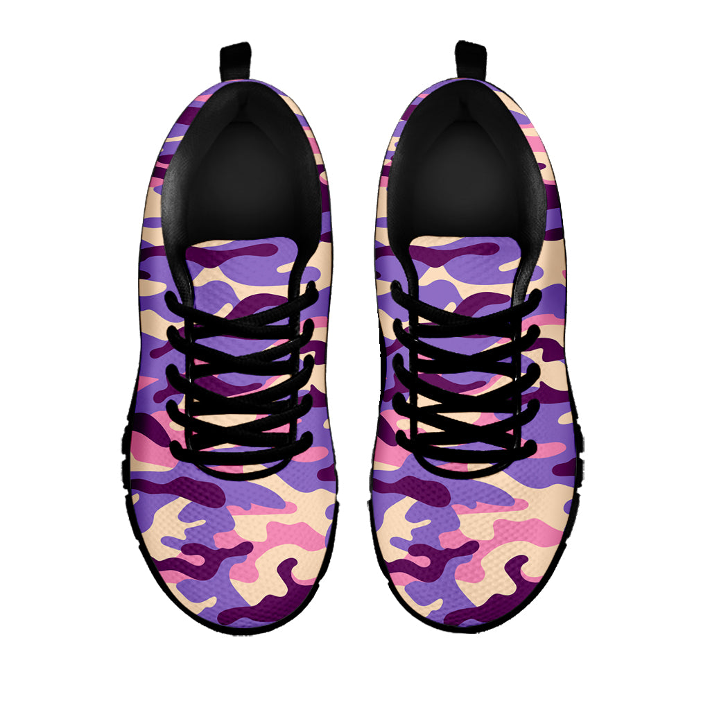 Pastel Purple Camouflage Print Black Running Shoes