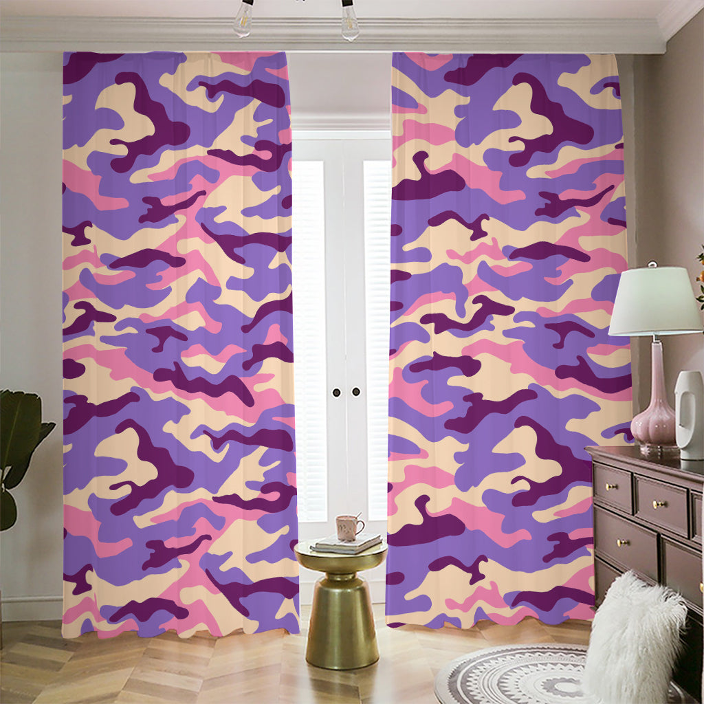 Pastel Purple Camouflage Print Blackout Pencil Pleat Curtains