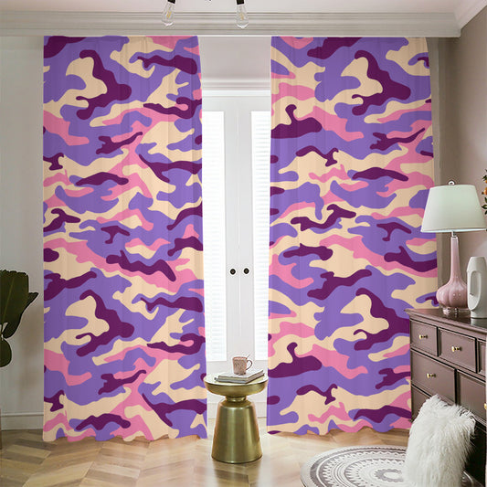 Pastel Purple Camouflage Print Blackout Pencil Pleat Curtains