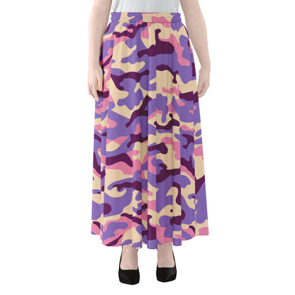 Pastel Purple Camouflage Print Chiffon Maxi Skirt