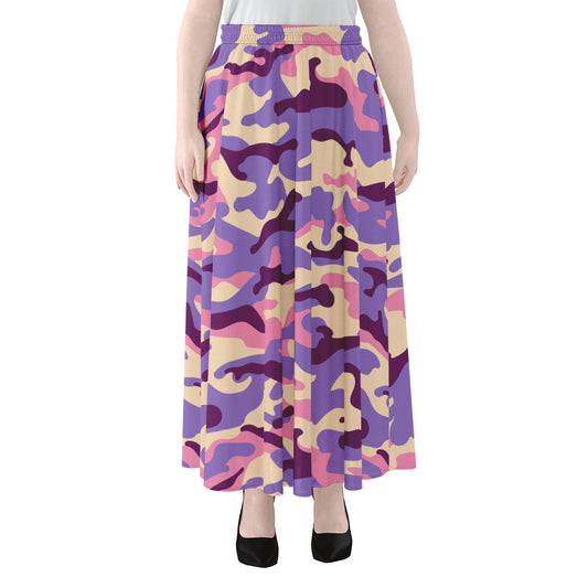 Pastel Purple Camouflage Print Chiffon Maxi Skirt