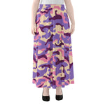 Pastel Purple Camouflage Print Chiffon Maxi Skirt