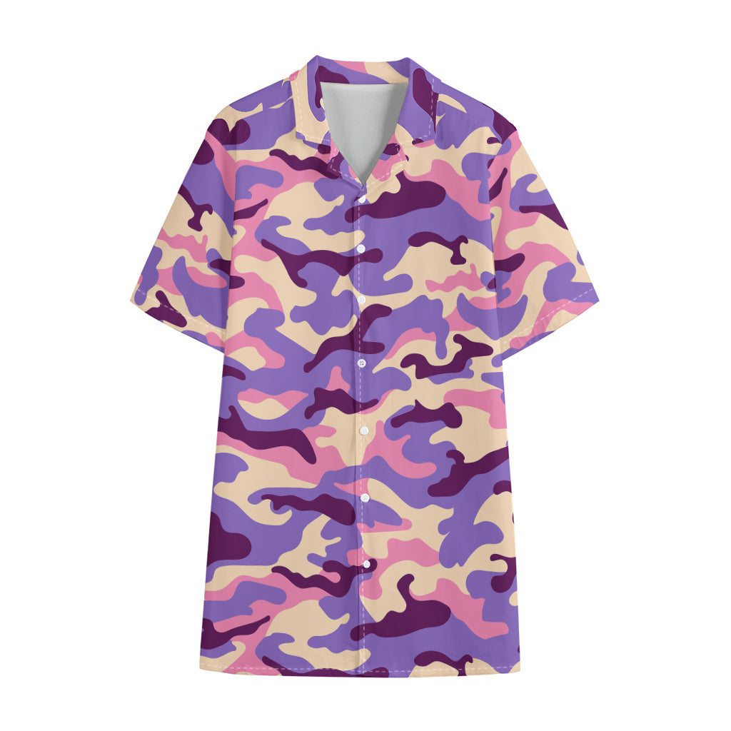 Pastel Purple Camouflage Print Cotton Hawaiian Shirt