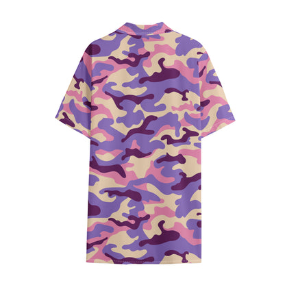 Pastel Purple Camouflage Print Cotton Hawaiian Shirt