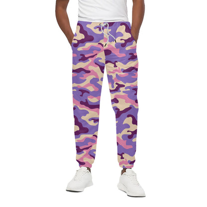 Pastel Purple Camouflage Print Cotton Pants