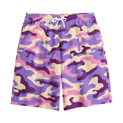 Pastel Purple Camouflage Print Cotton Shorts