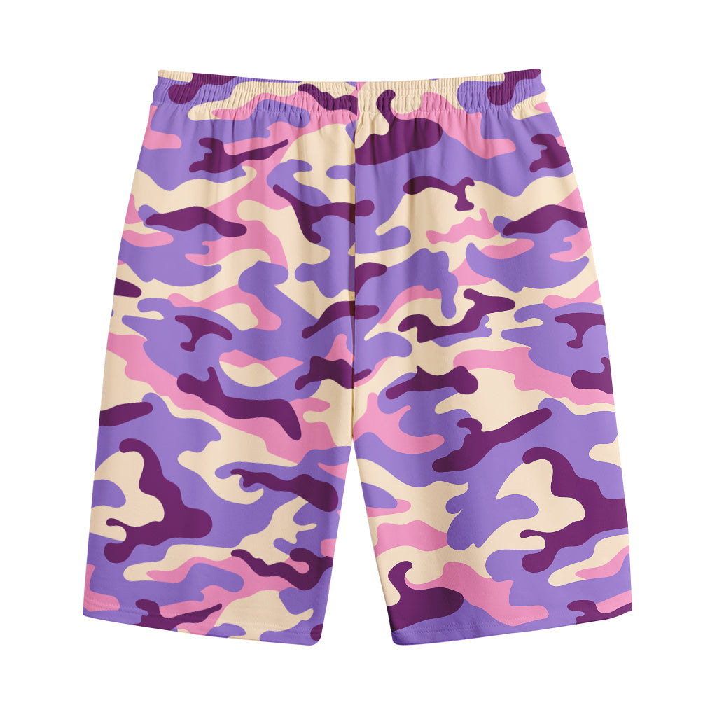 Pastel Purple Camouflage Print Cotton Shorts
