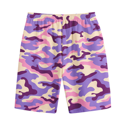 Pastel Purple Camouflage Print Cotton Shorts