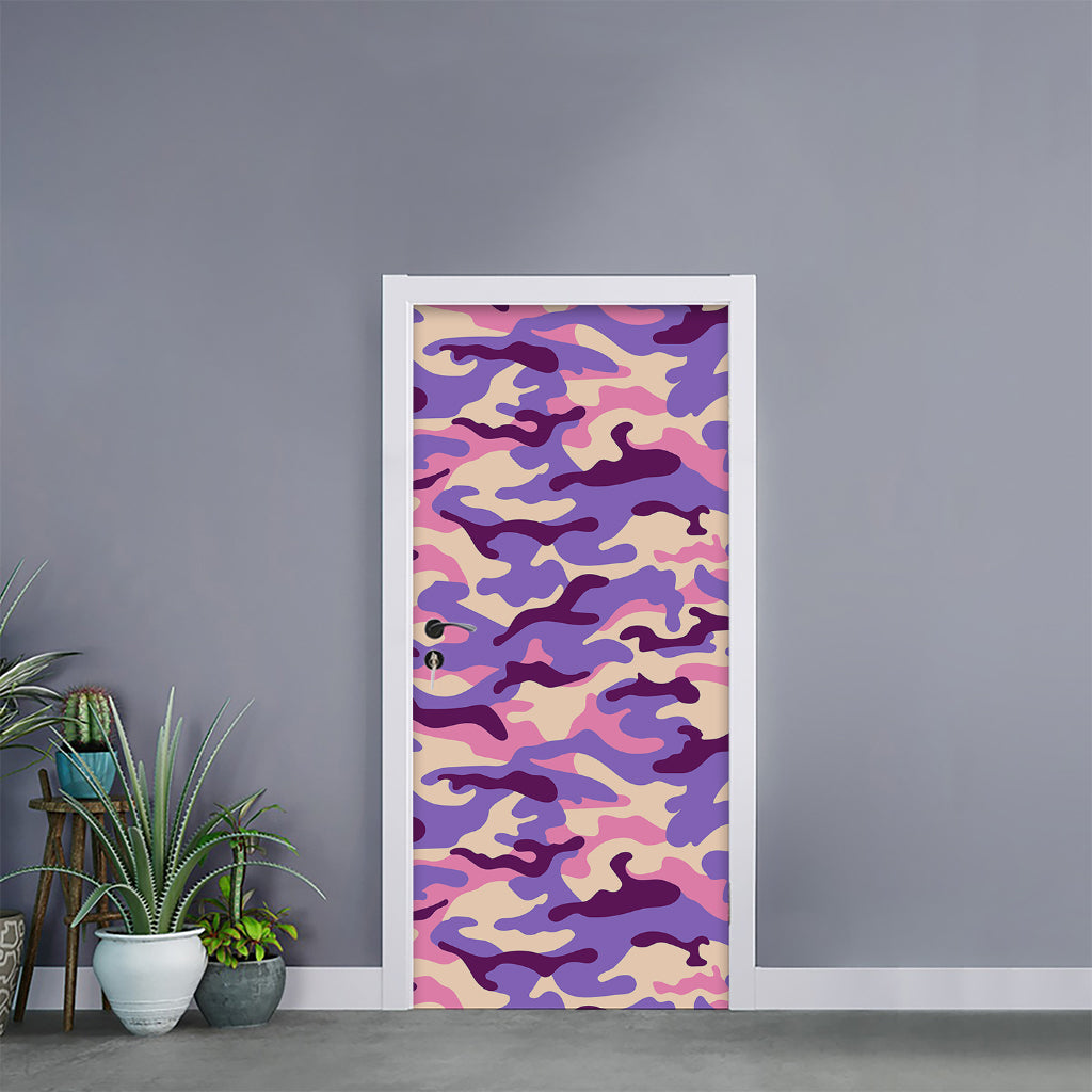 Pastel Purple Camouflage Print Door Sticker