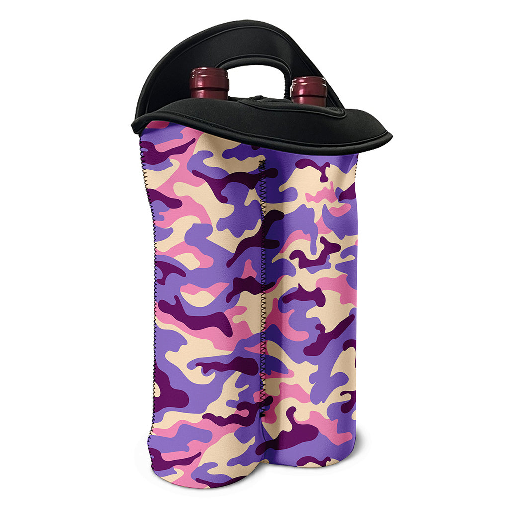 Pastel Purple Camouflage Print Double Neoprene Wine Tote