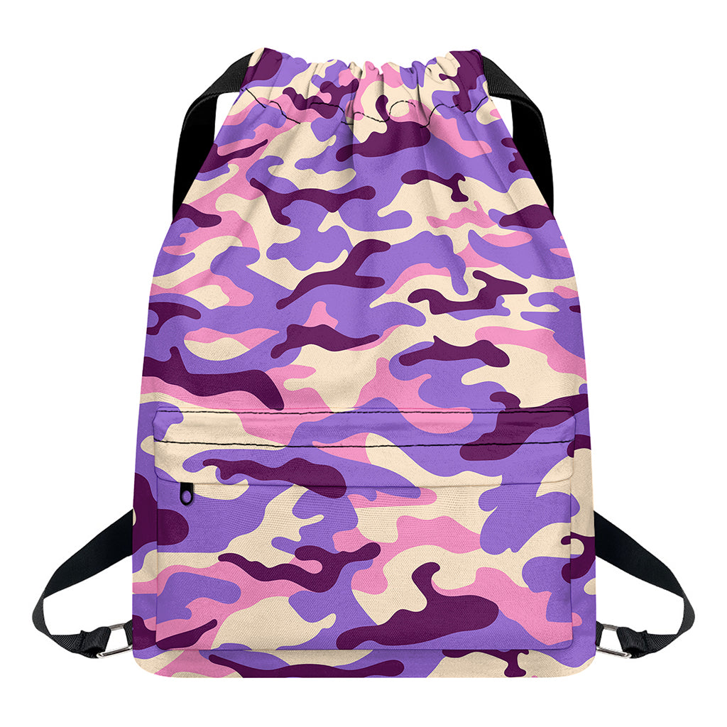 Pastel Purple Camouflage Print Drawstring Backpack