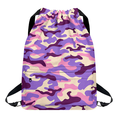 Pastel Purple Camouflage Print Drawstring Backpack