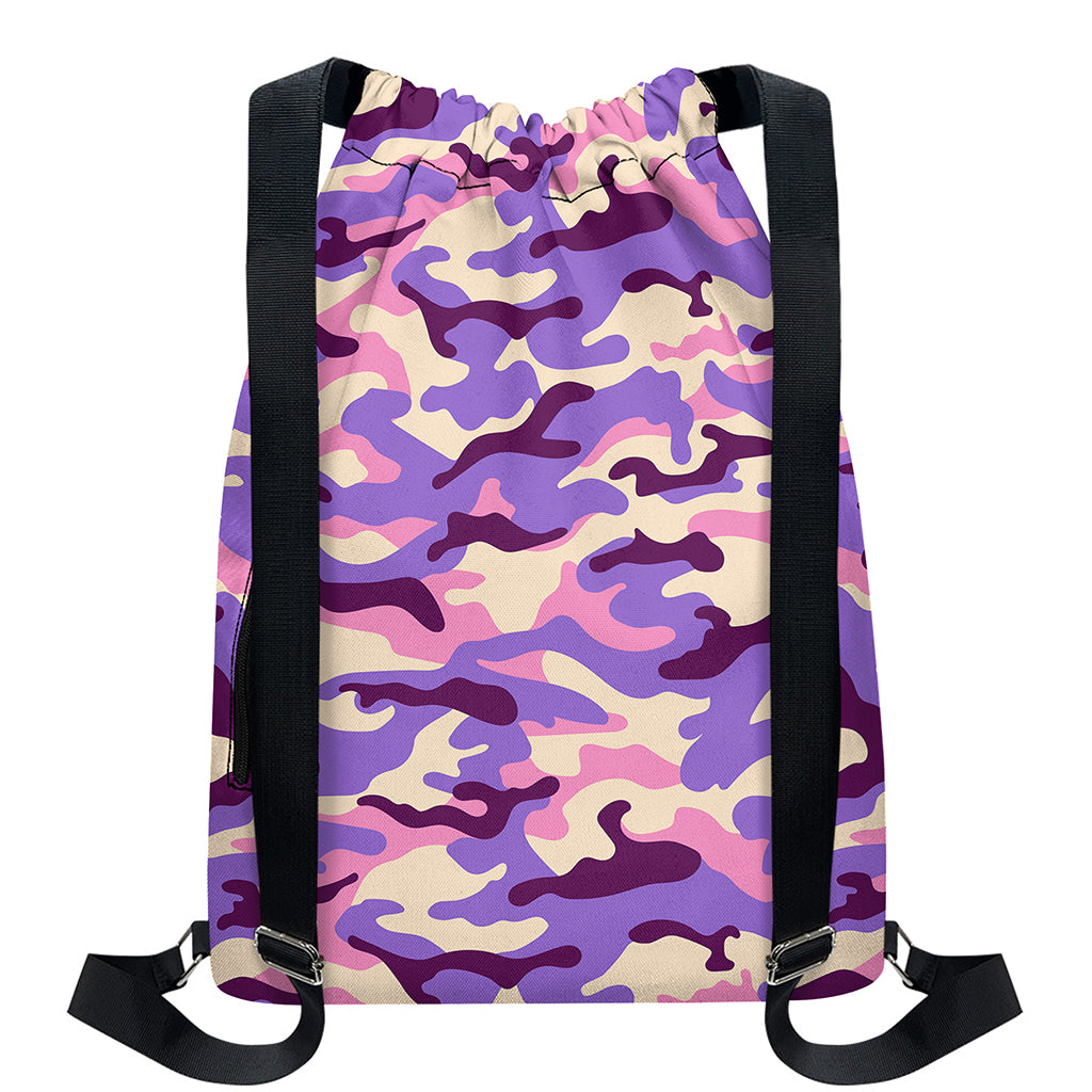 Pastel Purple Camouflage Print Drawstring Backpack