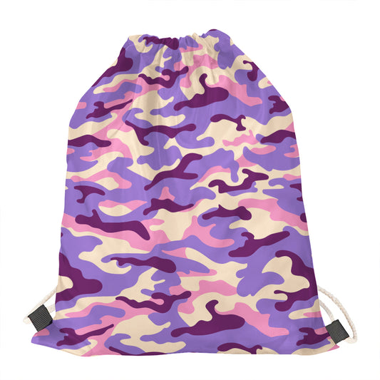 Pastel Purple Camouflage Print Drawstring Bag