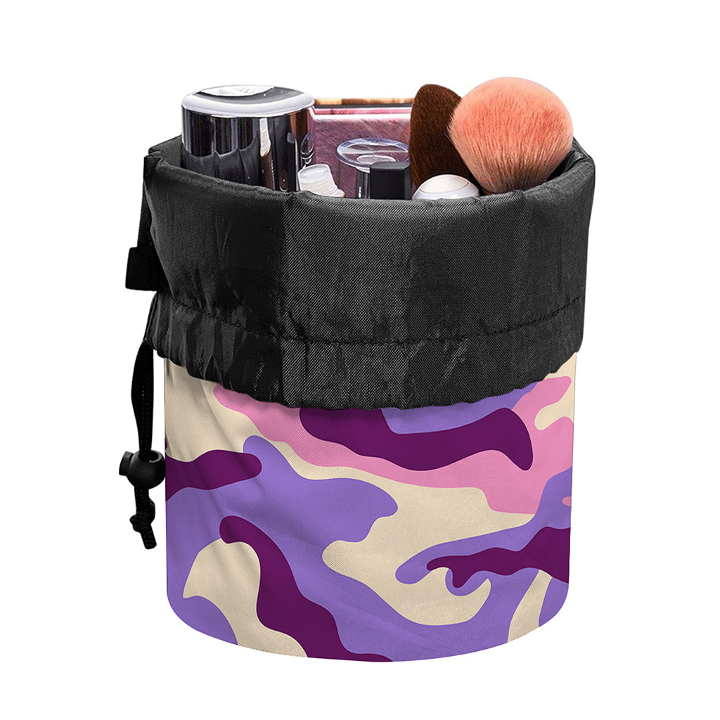 Pastel Purple Camouflage Print Drawstring Makeup Bag