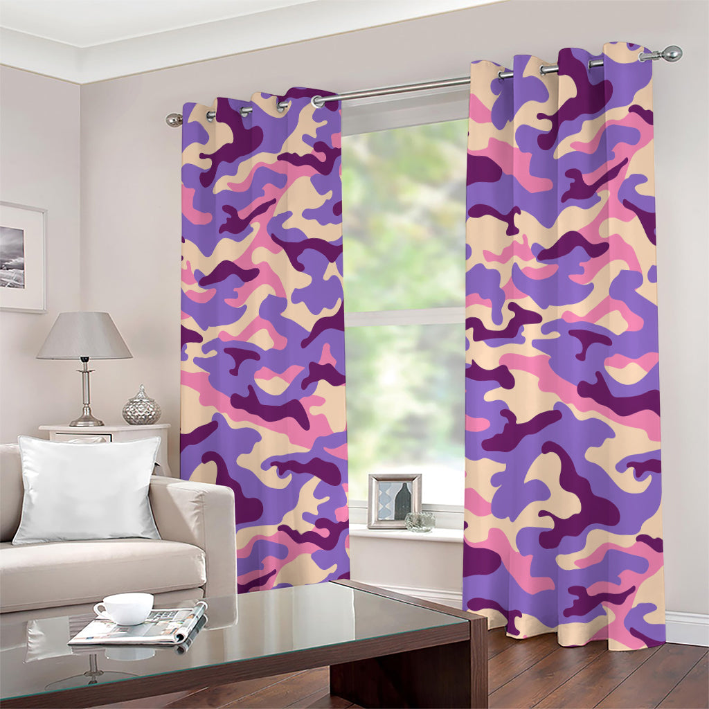 Pastel Purple Camouflage Print Extra Wide Grommet Curtains