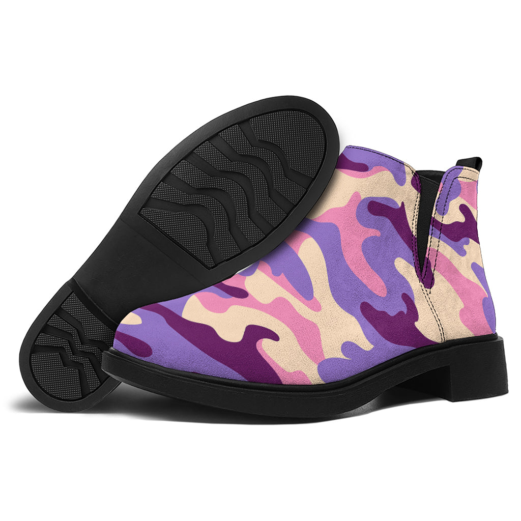 Pastel Purple Camouflage Print Flat Ankle Boots