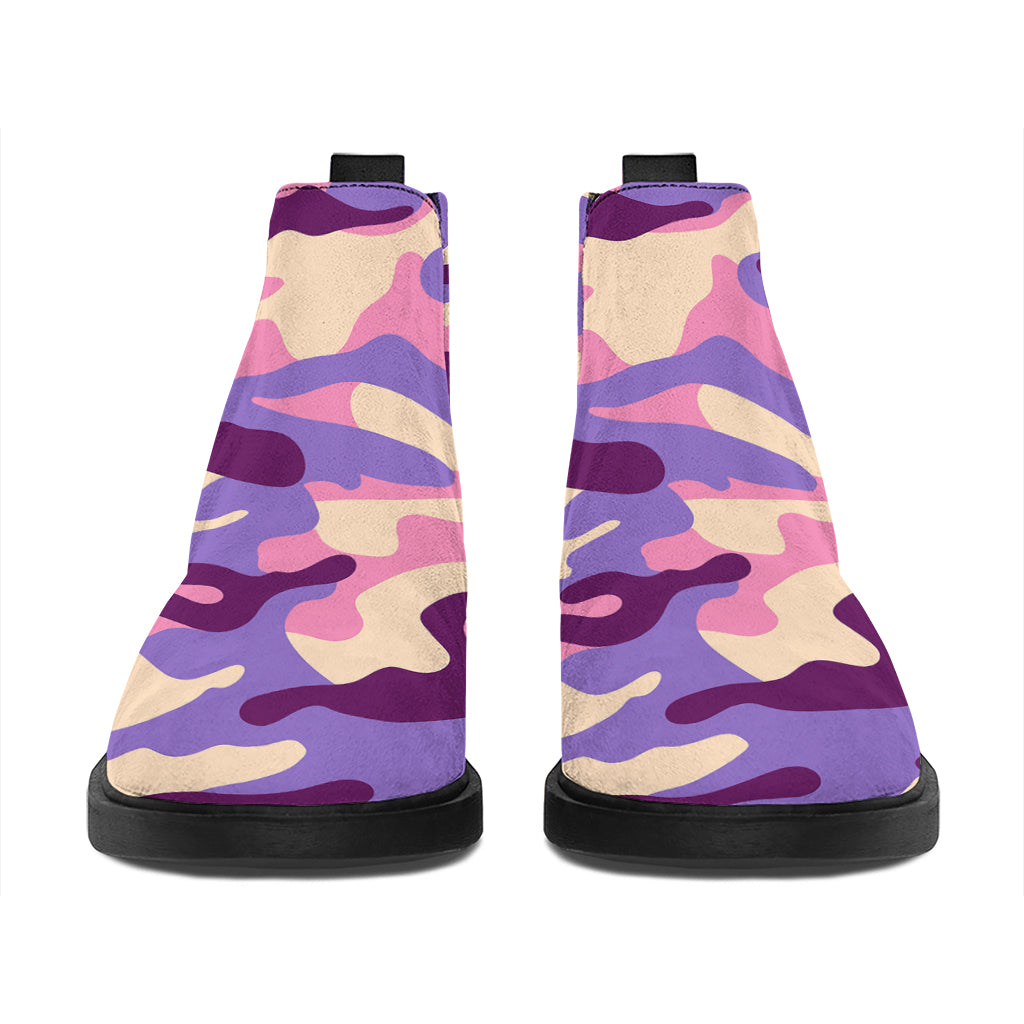 Pastel Purple Camouflage Print Flat Ankle Boots